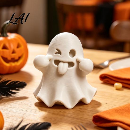 Small Halloween Decorations Ghost Figurine 3D Printed Cute Face Statue Spooky Figurine Tabletop Ornament for Shelf Desk Home Party Decor