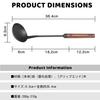 Chinese ladle for wok use, made of iron nitride, rust-resistant, with a wooden handle, heat-resistant, and with a hanging hole for easy grip. Perfect