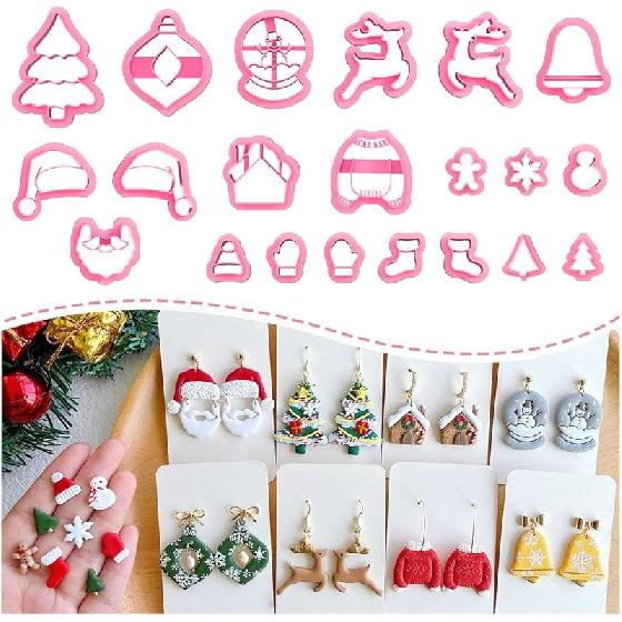 Keoker Christmas Polymer Clay Cutters - 10 Shapes, Christmas Tree Cutters for Polymer Clay Earrings