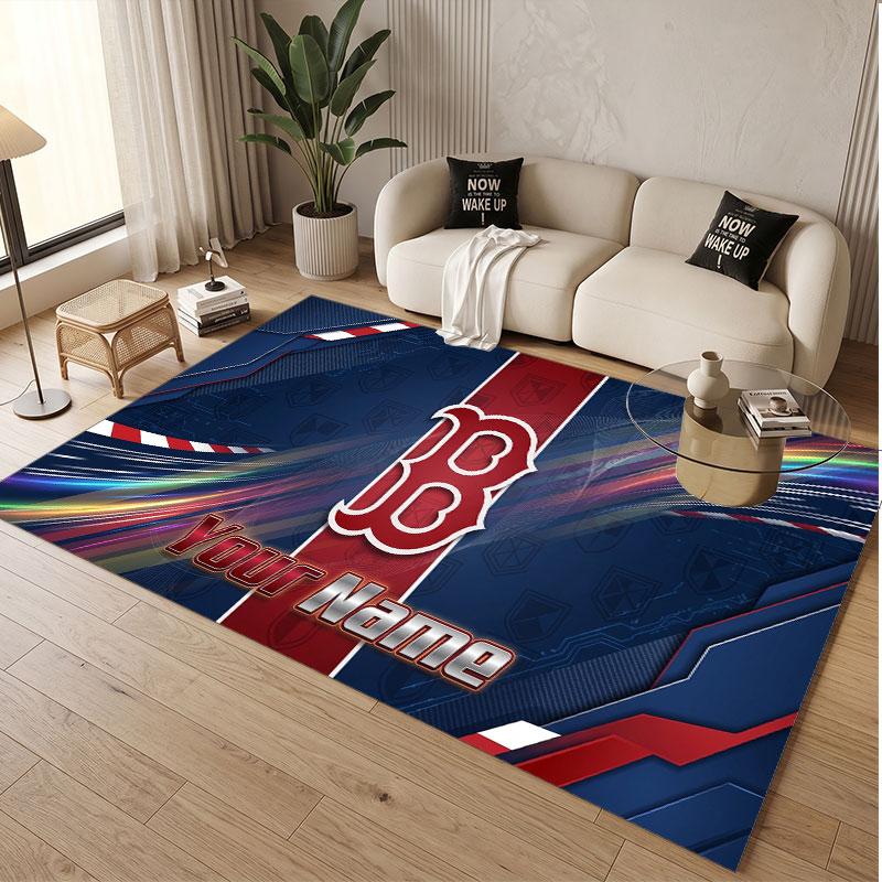 Custom Rug Boston Red Sox Pattern Print Name Text Soft Non‑Slip Floor Carpet for Home Indoor Decoration