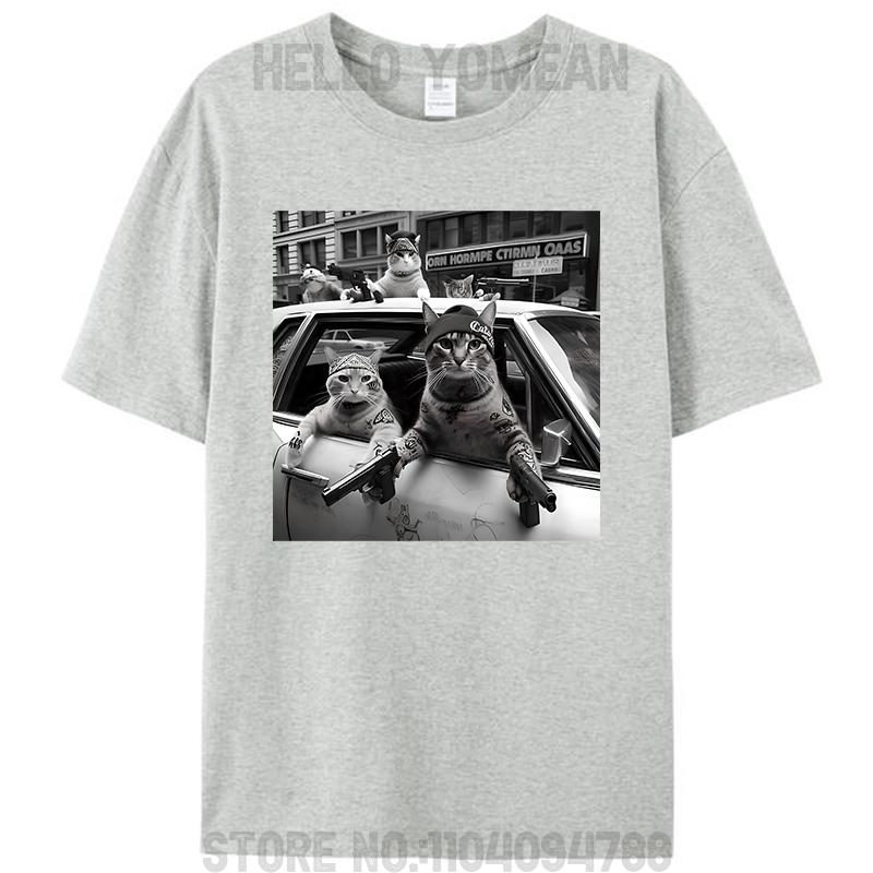 Funny Gangster Cats Street Cat Design Women Men's Cotton T-Shirt Tee Shirts Tops