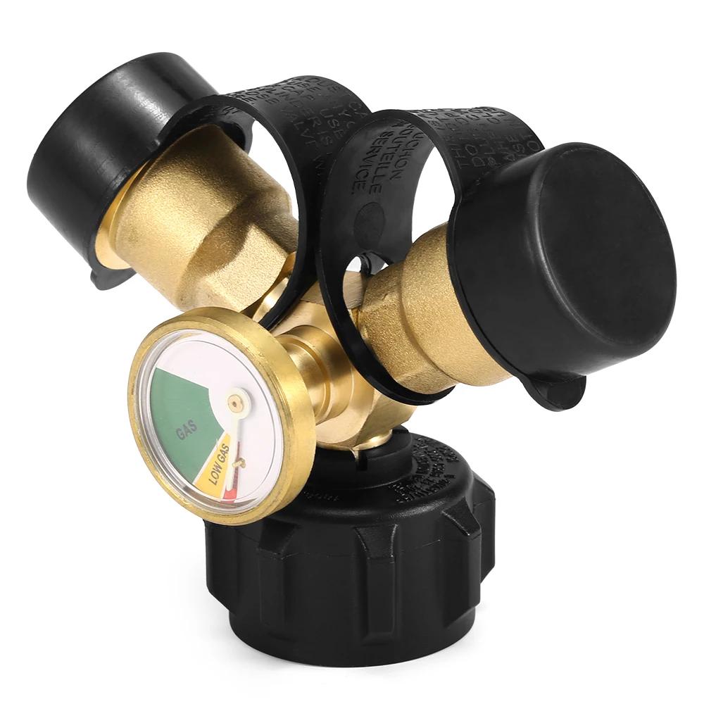 Outdoor Camping Hiking Stove Adaptor Propane Tank Y-Splitter Adapter Two Furnace Connector Way LPG Adapter Tee Connector