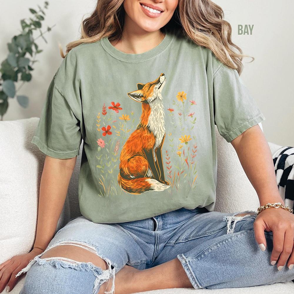 Винтажная рубашка с полевыми цветами и лисой Comfort Shirts Light Academia Cottagecore Forestcore причудливая рубашка повседневная повседневный топ Y2K уличная одежда