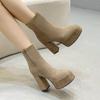 Women High Heels Platform Ankle Boots Winter Suede Elegant Office Shoes 2025 Trend Goth Chelsea Chunky Shoes Fashion Botas Mujer