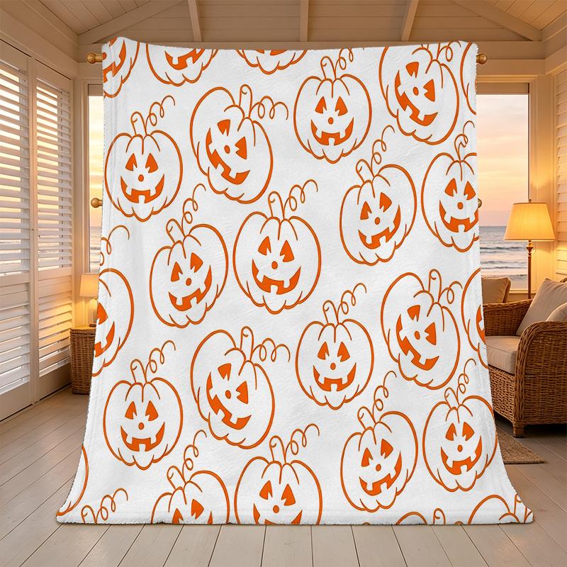 Thick Warm Flannel Blanket | Soft Skin-friendly Pumpkin Collection for Christmas & Halloween, Warm Breathable Home Throw for Bedroom Living Room