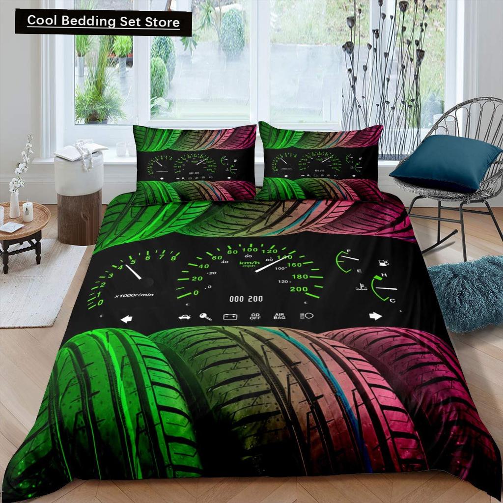 Race Car King Queen Duvet Cover Cool Speed Racing Bedding Set Teens Men Black Sport Car Quilt Cover Polyester Comforter Cover