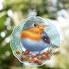 Large Metal Wind Spinner with Robin and Red Berries 3D Kinetic Art Hanging Decor for Garden Yard Patio Indoor Outdoor Christmas Gift