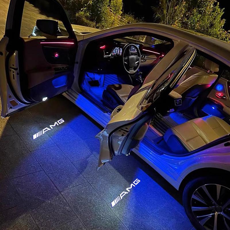 LWTE7 2Pcs Car Door Welcome Lamp HD LED Emblem Projector Lights For Mercedes Benz AMG W204 W205 W203 W211 W212 W213 W201 Valve Cap