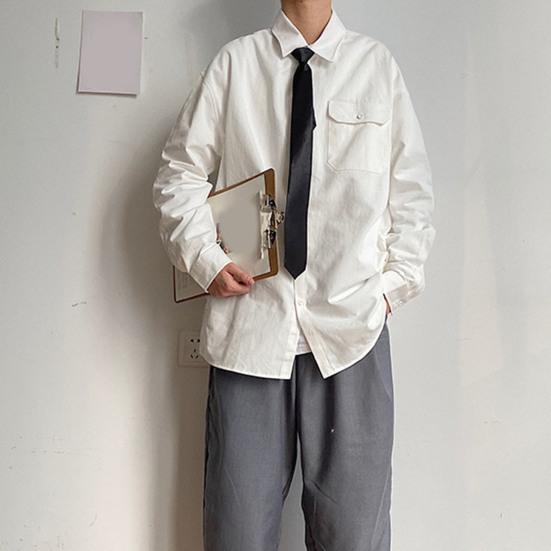 Мужская весенняя рубашка, свободный однобортный свободный отложной воротник с карманами, однотонный кардиган средней длины, повседневный мягкий дышащий мужской топ