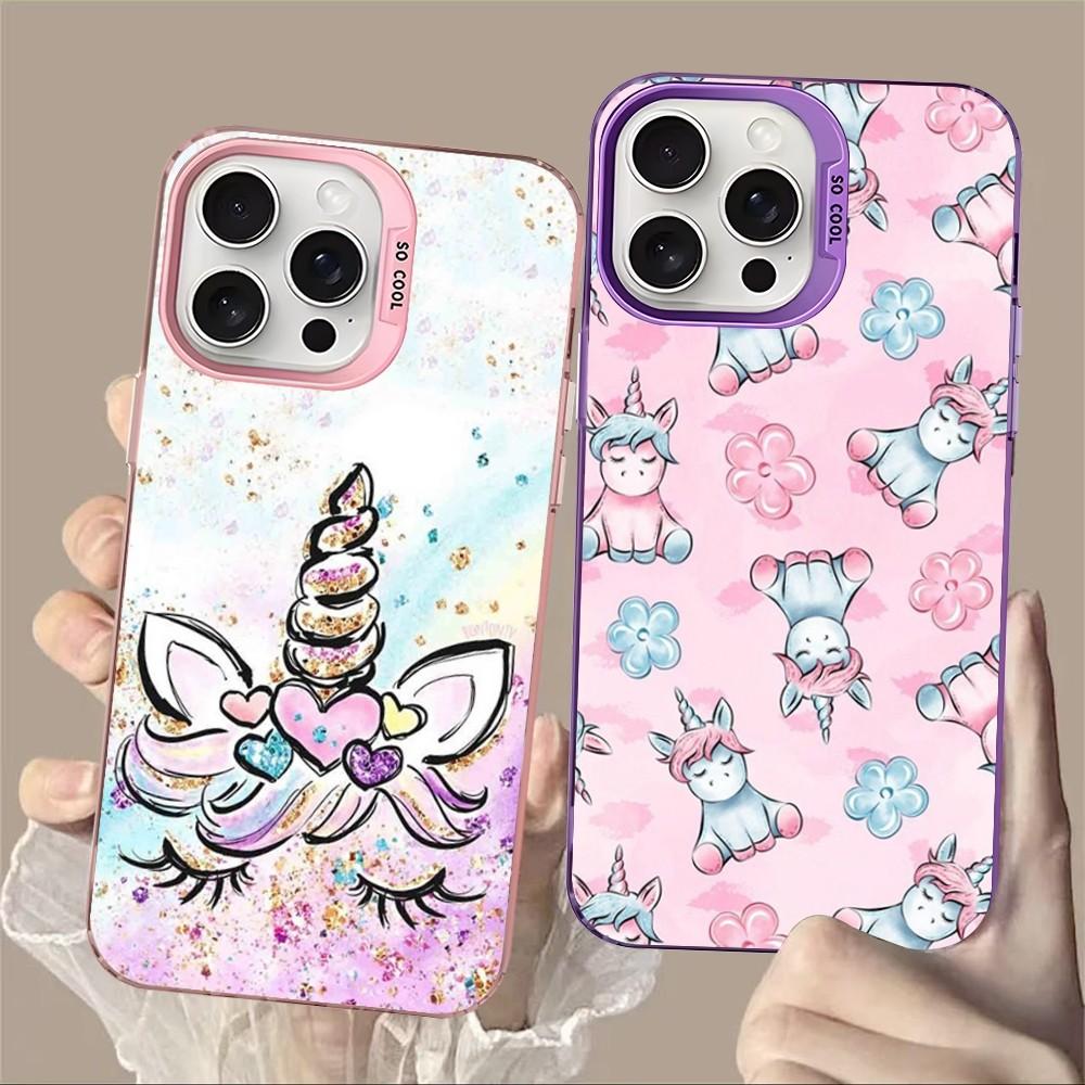 Мультяшный чехол для телефона с единорогом для iPhone 16 15 14 13 12 11 Pro Max X XR XSMAX 8 7 Plus Матовый противоударный задний чехол