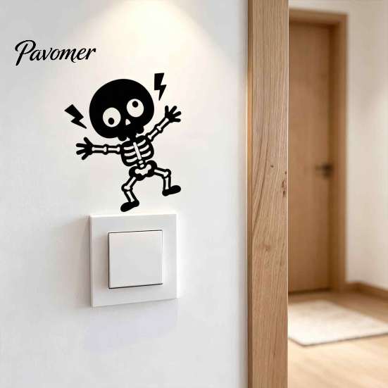 Wall Decoration Sticker Electric Shock Skeleton Switch Sticker, Cartoon Holiday Decal Self Adhesive Light for Bedroom Living Room