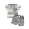 Baby Boys Short Set, Short Sleeve Stripes T-shirt with Elastic Waist Shorts Summer Outfit