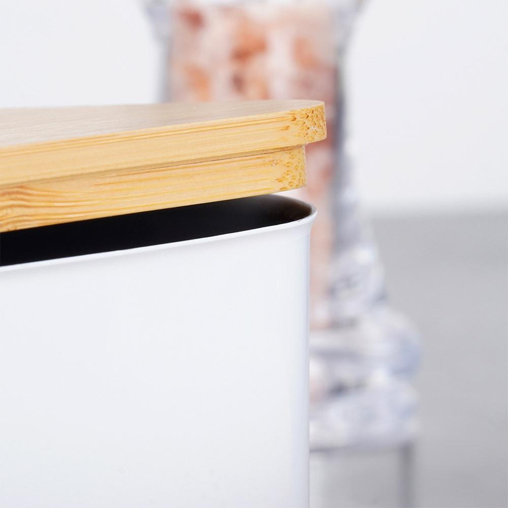 White steel butter dish with bamboo lid