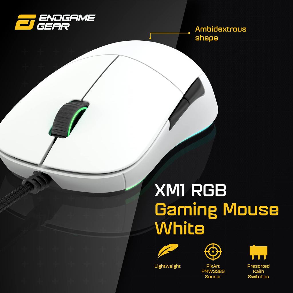 ENDGAME GEAR XM1 RGB Gaming PMW3389 RGB 5 60M White Mouse, Sensor, Lighting, 50-16,000CPI, Buttons, Switches, (EGG-XM1RGB-WHT)