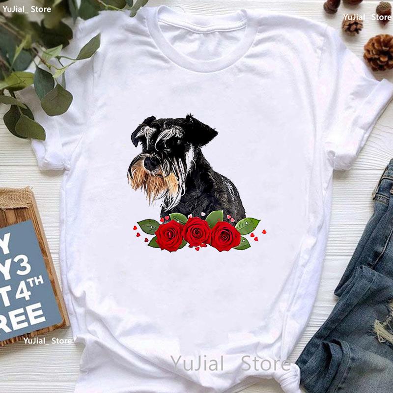 Schnauzer Dog Love Boba Animal Print T Shirt Unisex Clothes 2024 Kawaii Dog Lover Tshirt Femme Summer Fashion Tops Tee Shirt