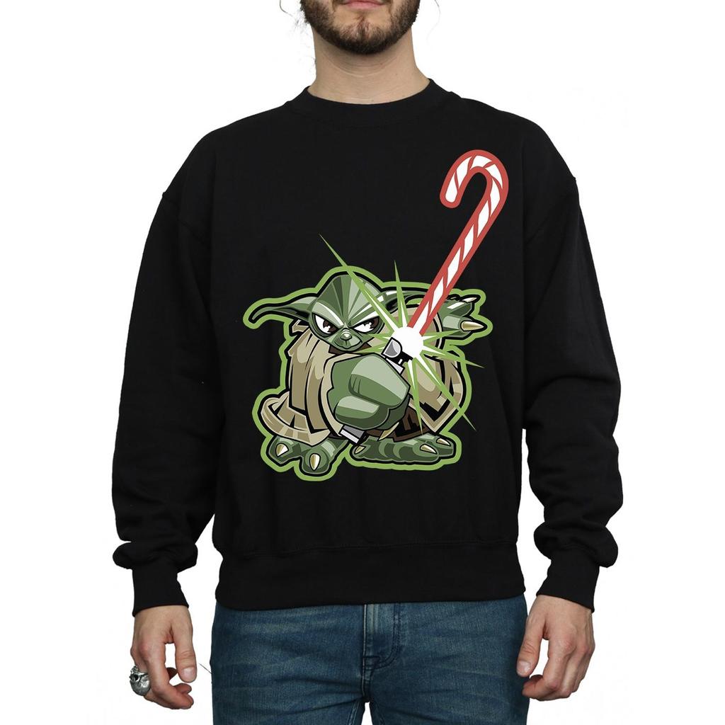 Star Wars Mens Yoda Christmas Candy Cane Sweatshirt
