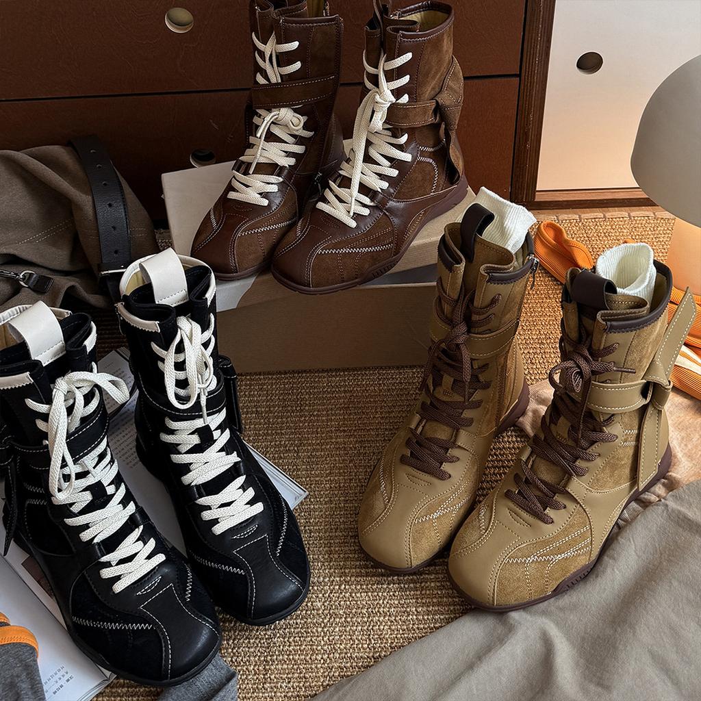 Версия из коровьей кожи~ ретро матовые нишевые ботинки Мартина на шнуровке, боксерские ботинки с круглым носком, короткие ботинки, женские универсальные, средней длины, в западном стиле, женские