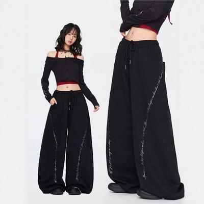 Женские укороченные брюки с высокой талией и широкими штанинами Streetwear Хип-хоп Танцы Свободный крой Смесовая хлопковая ткань