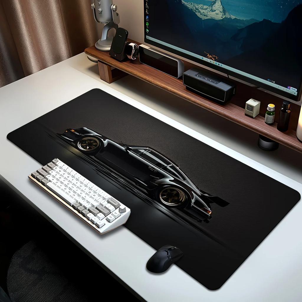 Black Classic Car Large Gaming Keyboard Mouse Pad 900x400 NonSlip Rubber Desk Mat Home Office Work And Game Stitched Edges Xxl