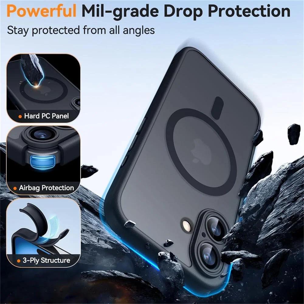 Магнитный чехол Magsafe Матовый полупрозрачный чехол из ПК для iPhone 16 Pro Max Plus Для iPhone 16 15 14 12 13 mini Беспроводная зарядка Чехол