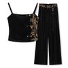 1116 new early autumn high-end national style new Chinese sexy embroidery suspender light luxury loose trousers set M8111