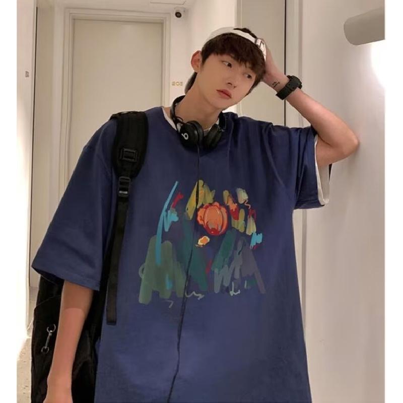 Мужские футболки с коротким рукавом с буквенным графическим принтом, модные брендовые футболки для мужчин, мужская одежда, повседневная футболка, мужские летние топы в корейском стиле ретро для мужчин