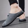 Модные новые мокасины с открытыми носками для мужчин, повседневные кожаные полутапочки для мужчин, дышащие мужские тапочки, летняя дизайнерская мужская обувь