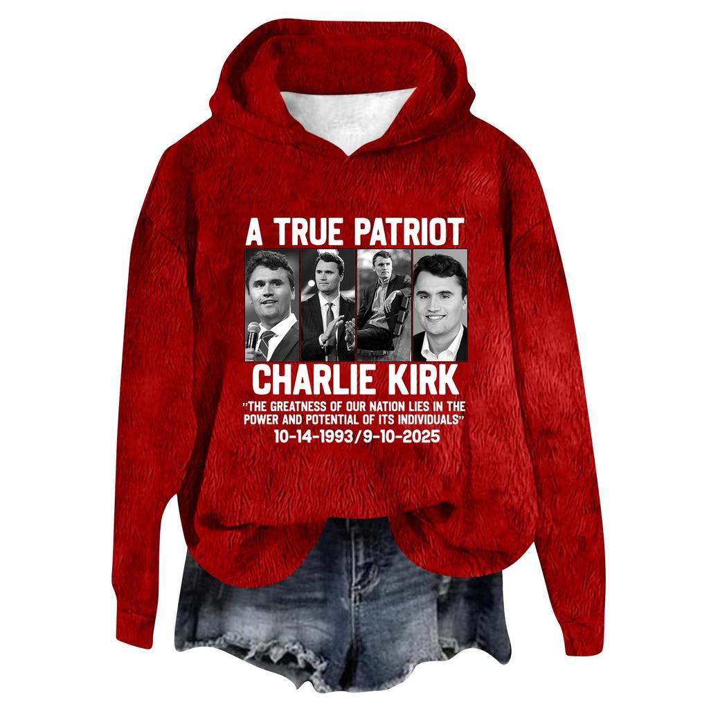 Women's Hooded Long Sleeve Printed Flannel Top Hooded Sweatshirt