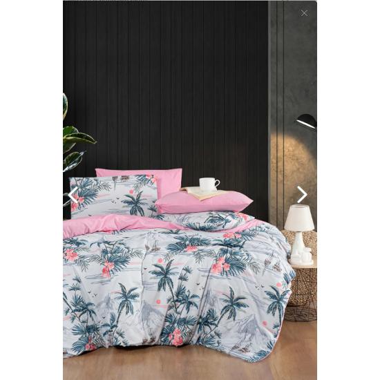 Double Duvet Cover Set with Fitted Sheet Palmiye/double-sided,palmiye