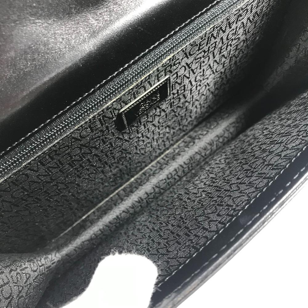 Versace With Strap Logo Bag Pouch Flap Clutch Bag Leather Black