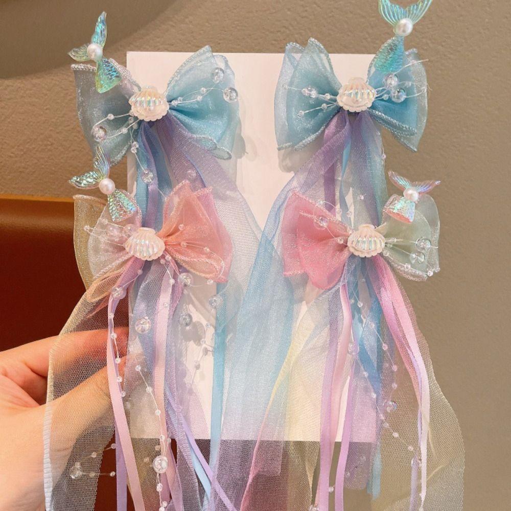 Children's Ribbons Hairpin Mermaid Barretes New Bow Hair Clips Hair Accessories