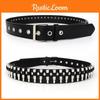 Style Leather Punk Belt With Three Row Hollow Square Buckle Bullet Head Design