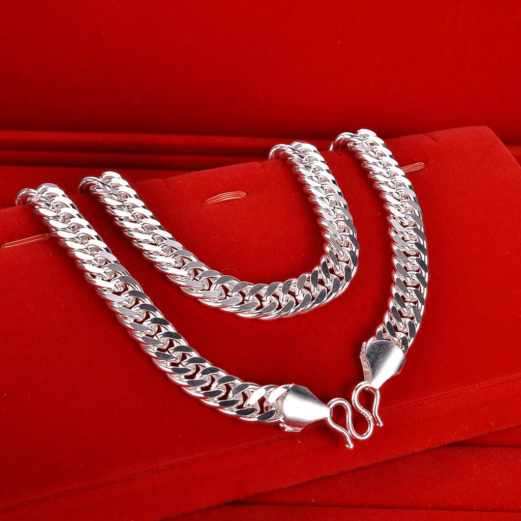 Ожерелье с двойной пряжкой, толстая цепочка в стиле хип-хоп, кубинская цепочка, мужская властная белая медь, посеребренное ожерелье