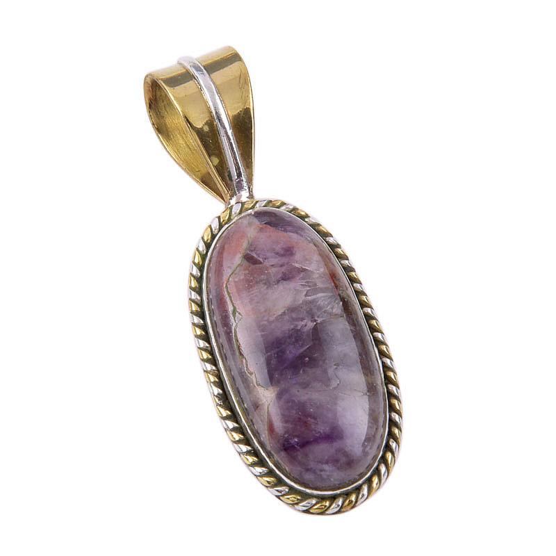 Natural Tiffany Stone 925 Solid Sterling Silver Gift TwoTone Pendant 1.25" Q3P50