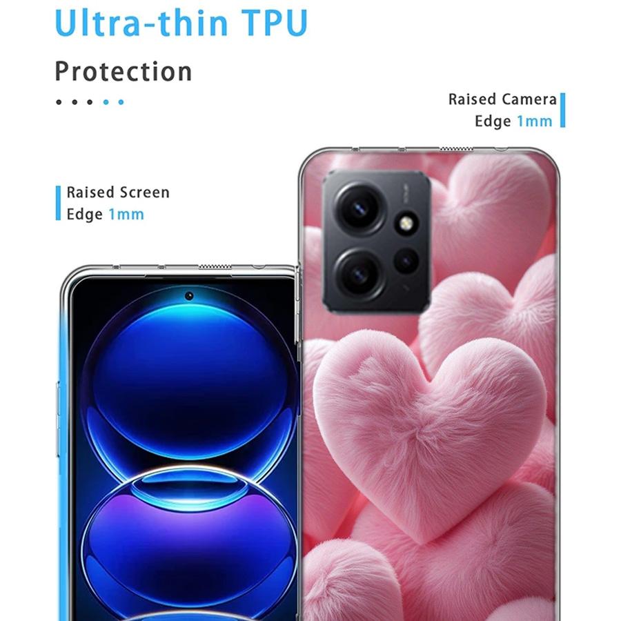 Furry Heart Phone Case For Redmi Note 14 15 Pro 5G 13 12 Pro Plus 11 11T 11E 11S 10 Pro 10S 9 9S Cover Cell Clear TPU Capa Compa