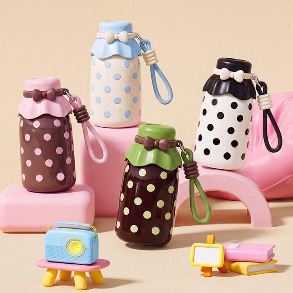 Stainless Steel Thermal Water Bottle Polka Dot Drinking Straw Cup Sports Activities