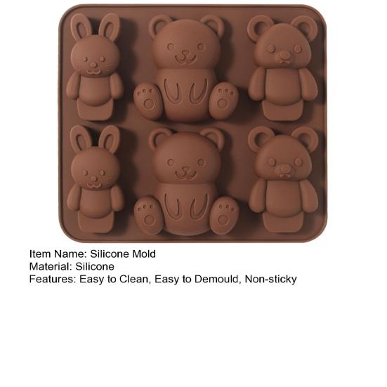 6-гнездный штамп для печенья из помадки, легко извлекаемый из формы, нелипкий, своими руками, пищевой силикон, мультяшный медведь, кролик, пресс-форма для печенья, аксессуары для выпечки