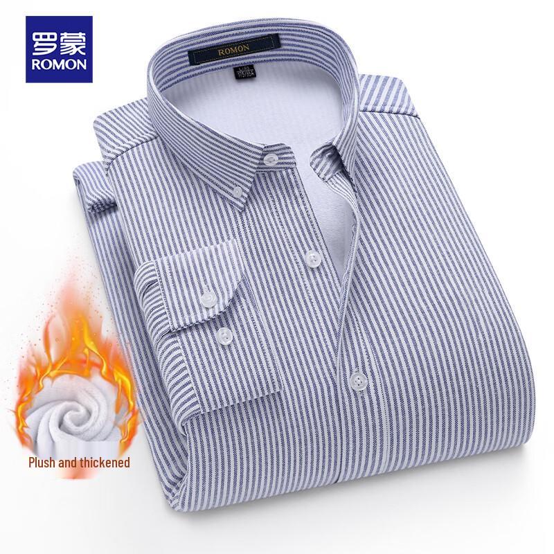 ROMON Men's Fleece-Lined Thermal Casual Long Sleeve Shirt