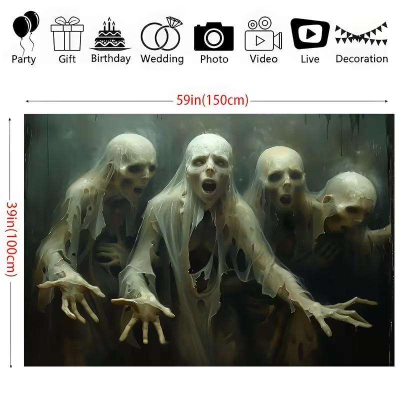 2D Creepy Ghost Zombie Backdrop Dark Haunted Halloween Party Banner
