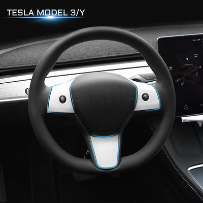 3 шт. для модели Tesla 3 Y 2023 2022 углеродное волокно, крышка панели рулевого колеса автомобиля, наклейка, рамка, интерьер
