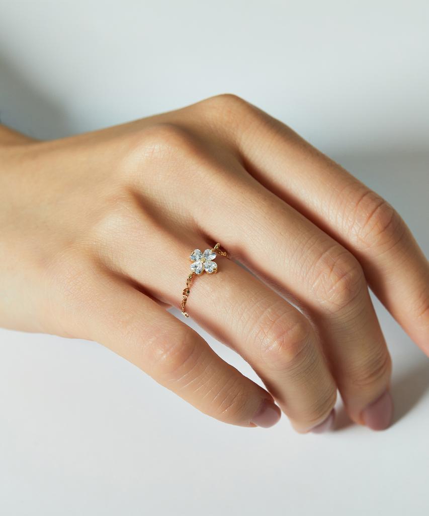 Helene Jewelry 14K Цветок Хлопка Кубический Клевер Цепочка Золотое Кольцо (Тип А)