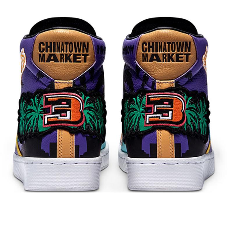 Chinatown Market x Converse Cons Pro Leather Hi 'Куртка Чемпионата Лейкерс' Лейкерс Высокие Кеды для Скейтбординга Унисекс Фиолетовый Желтый
