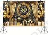 Black and Gold Balloon Gift Themed Banner Photography Backdrop Adult 50th Birthday Party Home Decoration Photography Backdrop