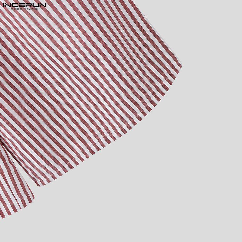 INCERUN Мужские повседневные свободные брюки-палаццо в полоску на эластичной талии, длинные