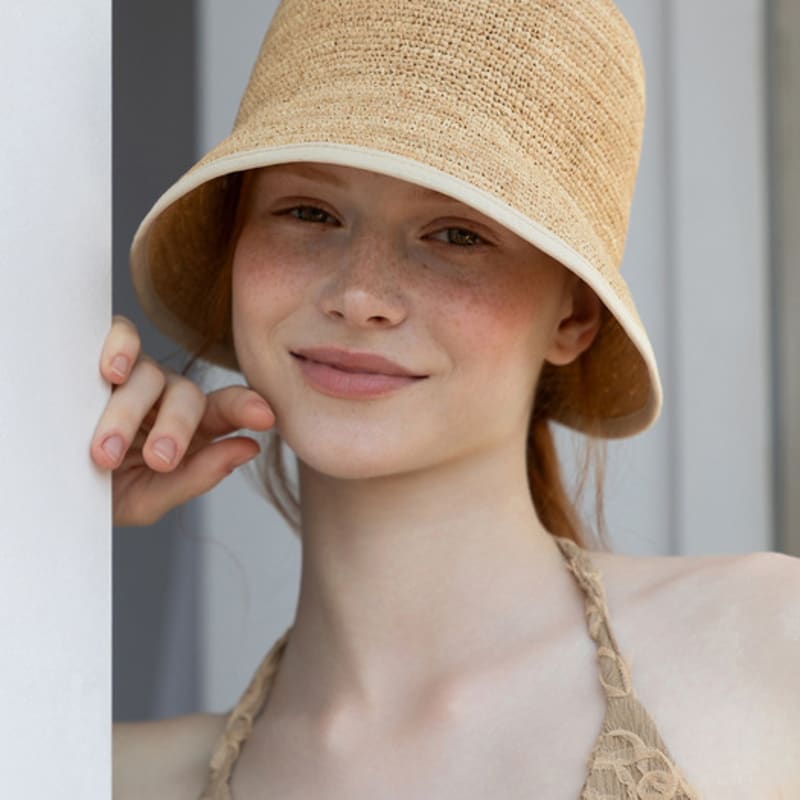 Tatiana Monet Natural Raffia Cloche Bucket Hat HT8183 Ivory