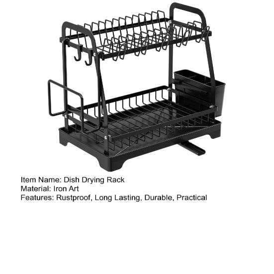 Storage Rack Two-Tier Dish Drying Rack Large Capacity Easy to Install Rust-Resistant