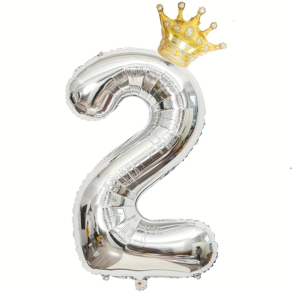 Набор из 2 серебряных воздушных шаров с цифрами от 0 до 9 и золотых воздушных шаров в виде короны, подходит для празднования дней рождения, юбилеев и вечеринок