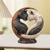 1/2Pcs Black White Cat Figurine Chinese Style Yin Yang Art Cat Statue Resin Sculpture Home Office Desktop Decoration Ornament