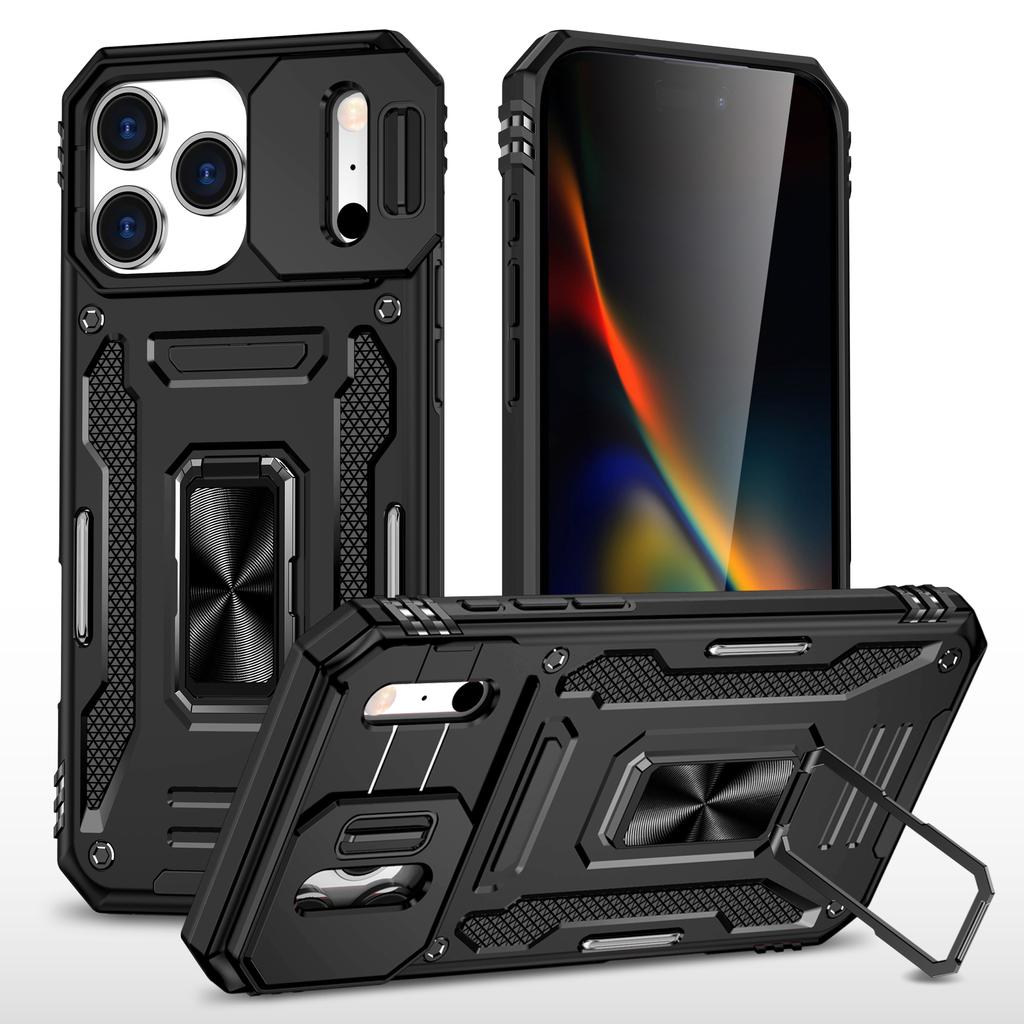 For iPhone 17 Pro Case Kickstand Slide Lens Lid PC+TPU Drop