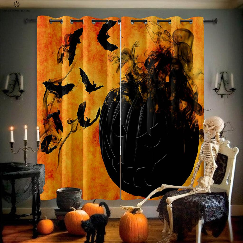Шторы с принтом «Луна и тыква на Хэллоуин», для столовой, спальни, украшения для праздничной вечеринки, 2 шт.